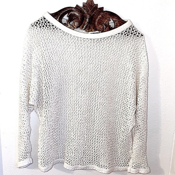 VINTAGE 80s 90s Crochet Slouchy Casual Dolman Long Sleeve Cotton Pullover Size M - Picture 1 of 7